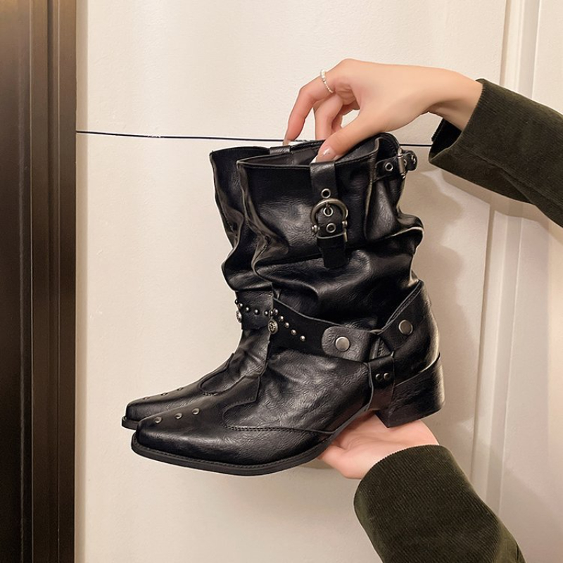Y2k Motorbike Mid-calf Boots R - Street Fashion Y2K review and price