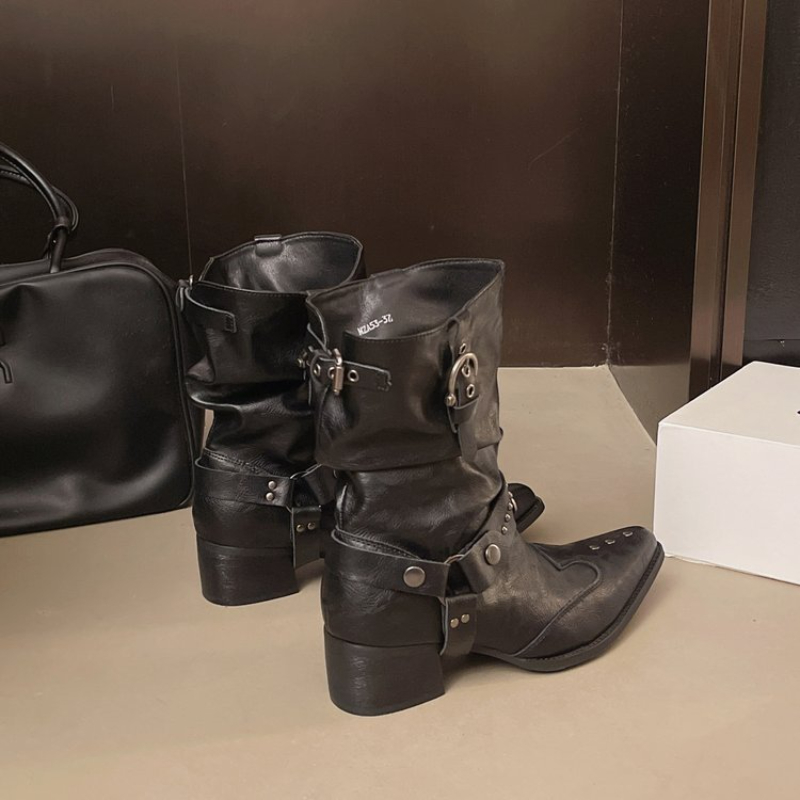Y2k Motorbike Mid-calf Boots R - Street Fashion Y2K review and price